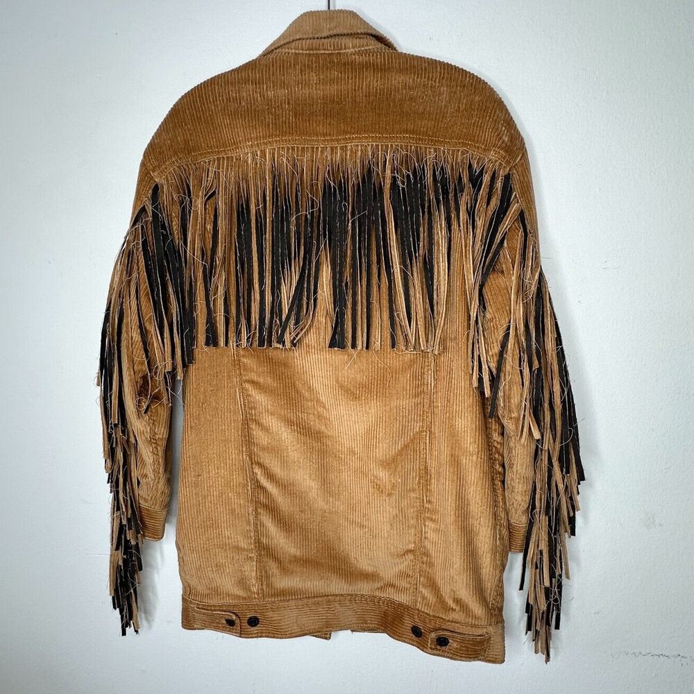 NWT Levis Karla Camel Tan Fringed Corduroy Long Trucker Button-Front Jacket XS - Picture 5 of 16